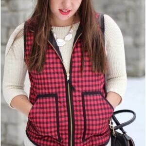 J. Crew Factory Red Buffalo Plaid Down Puffer Vest Size XS